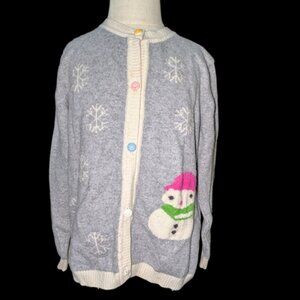 Advocate Nature 100% Cashmere Snowman Snowflake Button Front Cardigan Sweater